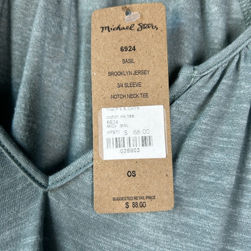 NWT Michael Stars 3/4 Sleeve Brooklyn Jersey Notch Tee OS - Picture 6 of 6